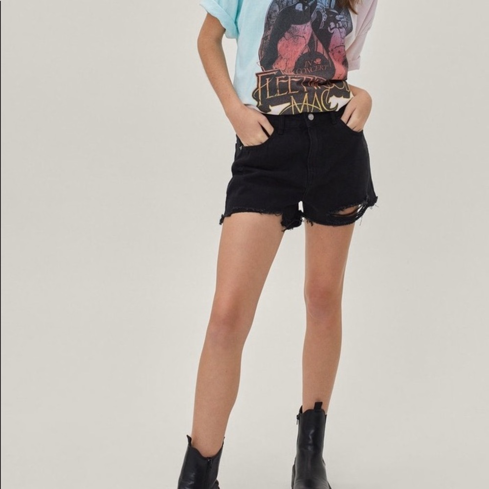 Distressed high waisted denim shorts